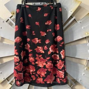 Y2K Express Black and Red Rose printed Midi Skirt
